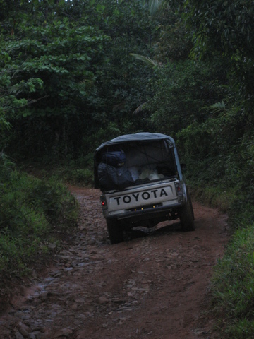 Image of really bad road and tilting pickup